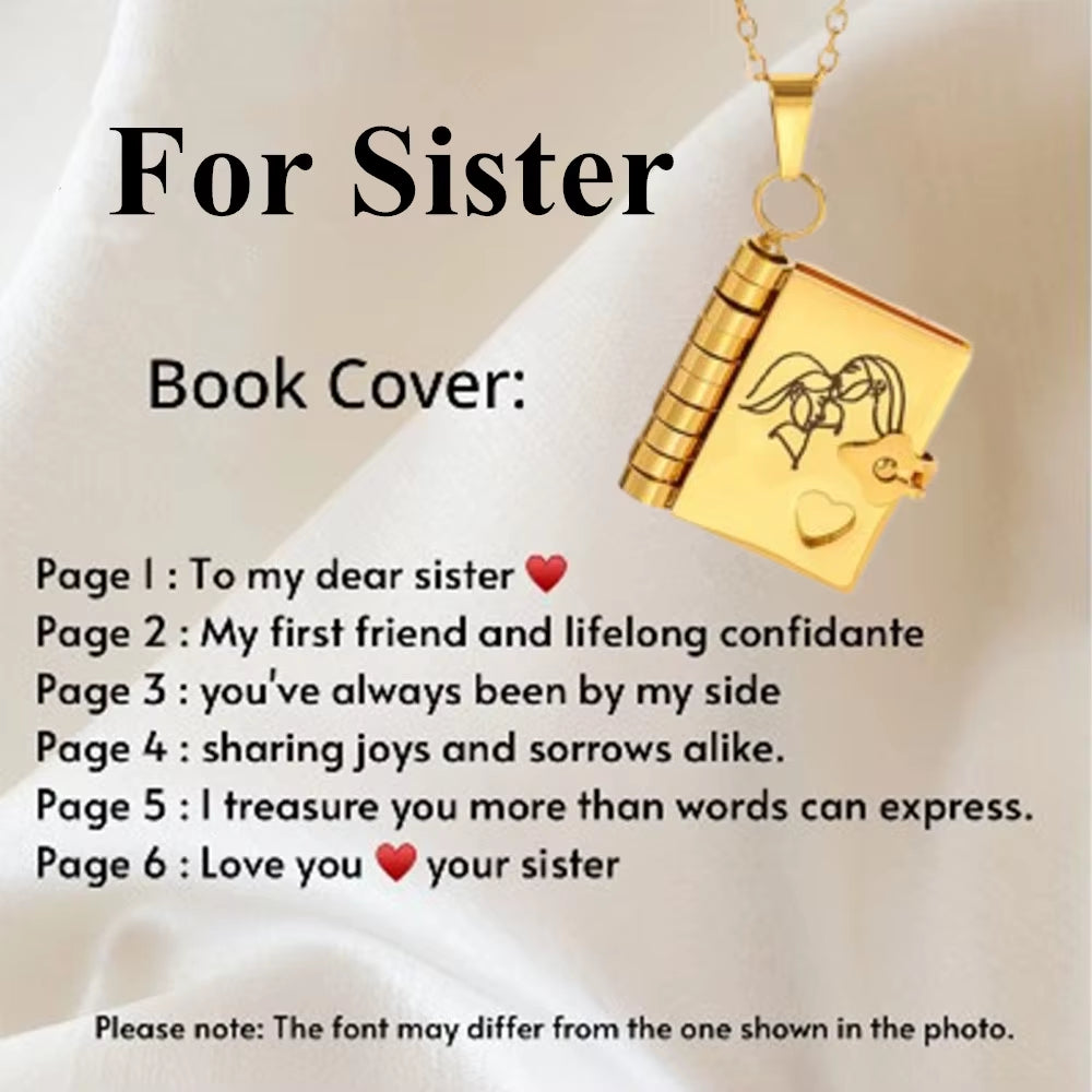 Openable Book Locket Pendant Necklace My Son Daughter Book Necklaces Girl Boy Graduation Jewelry Steel Choker Birthday Gift