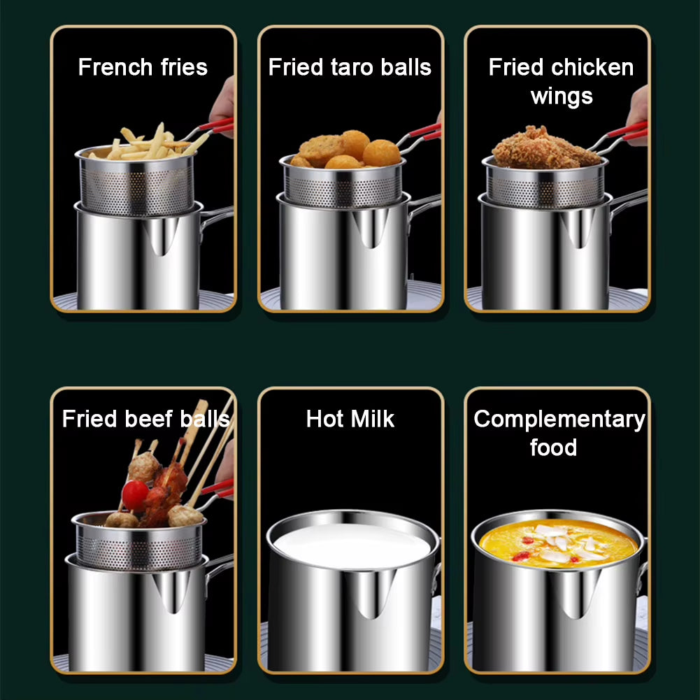 Deep Frying Pot 304 Stainless Steel Kitchen Fryer with Strainer Tempura Fryer Pan Fry Pot for French Fries Chicken Cooking Tools