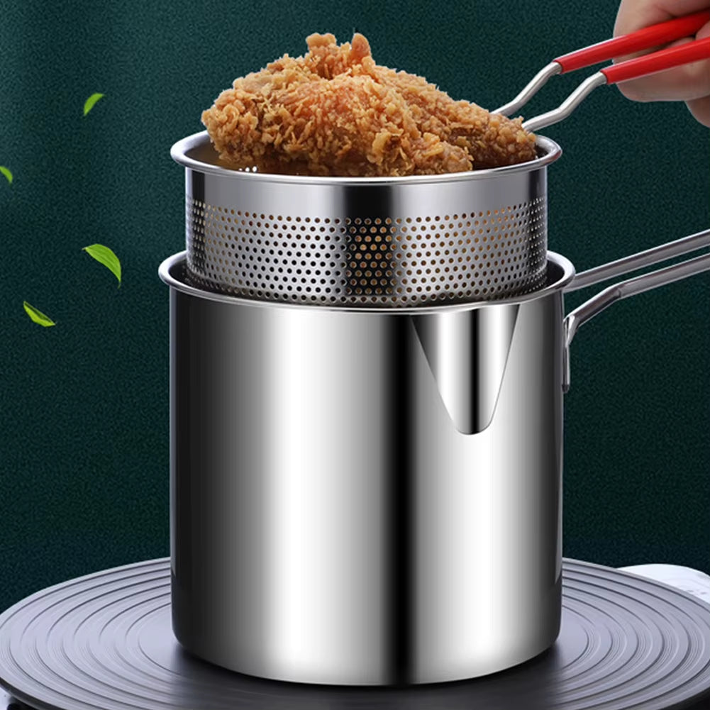 Deep Frying Pot 304 Stainless Steel Kitchen Fryer with Strainer Tempura Fryer Pan Fry Pot for French Fries Chicken Cooking Tools