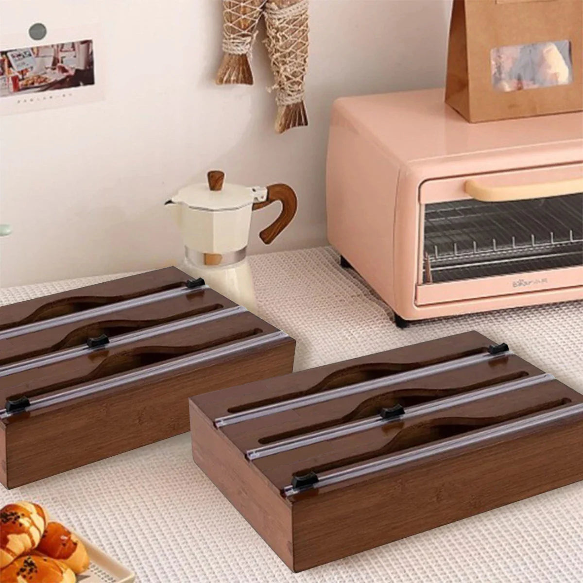 Wrapneat 3 in 1, 2In 1, 4 in 1, and 1 in 1, Wrap Organizer with Cutter and Labels, Plastic Wrap, Aluminum Foil and Wax Bamboo Dispenser for Kitchen Storage Organization Holder for 12" Roll