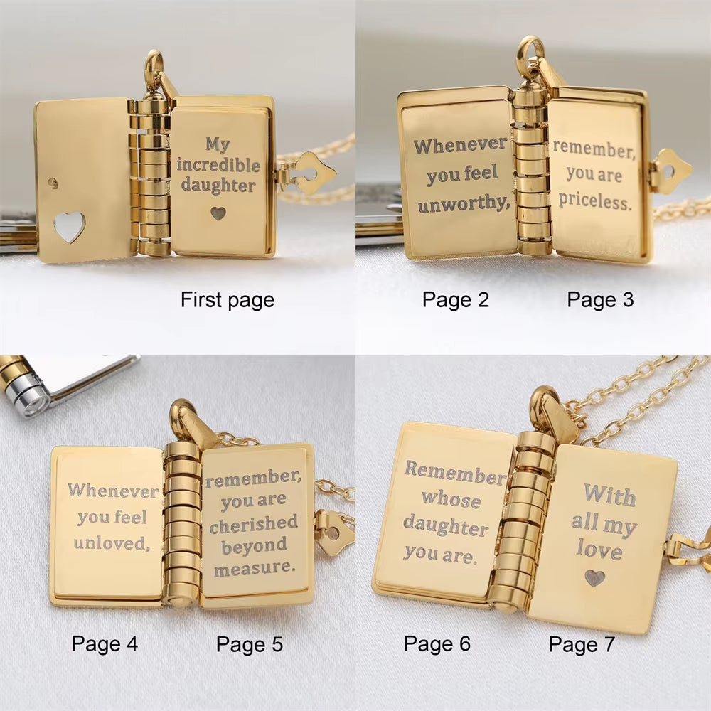 Openable Book Locket Pendant Necklace My Son Daughter Book Necklaces Girl Boy Graduation Jewelry Steel Choker Birthday Gift