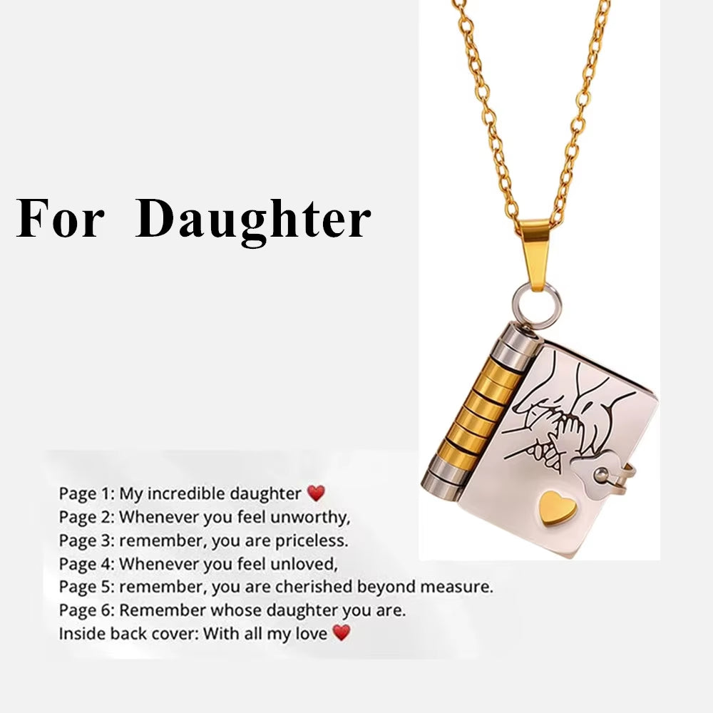 Openable Book Locket Pendant Necklace My Son Daughter Book Necklaces Girl Boy Graduation Jewelry Steel Choker Birthday Gift