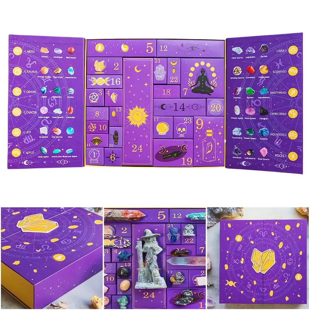 Reiki Crystal Advent Calendar 2025 Halloween Decoration Countdown Calendar Gift Box 24 Day Healing Stones Gifts for Kids Adults