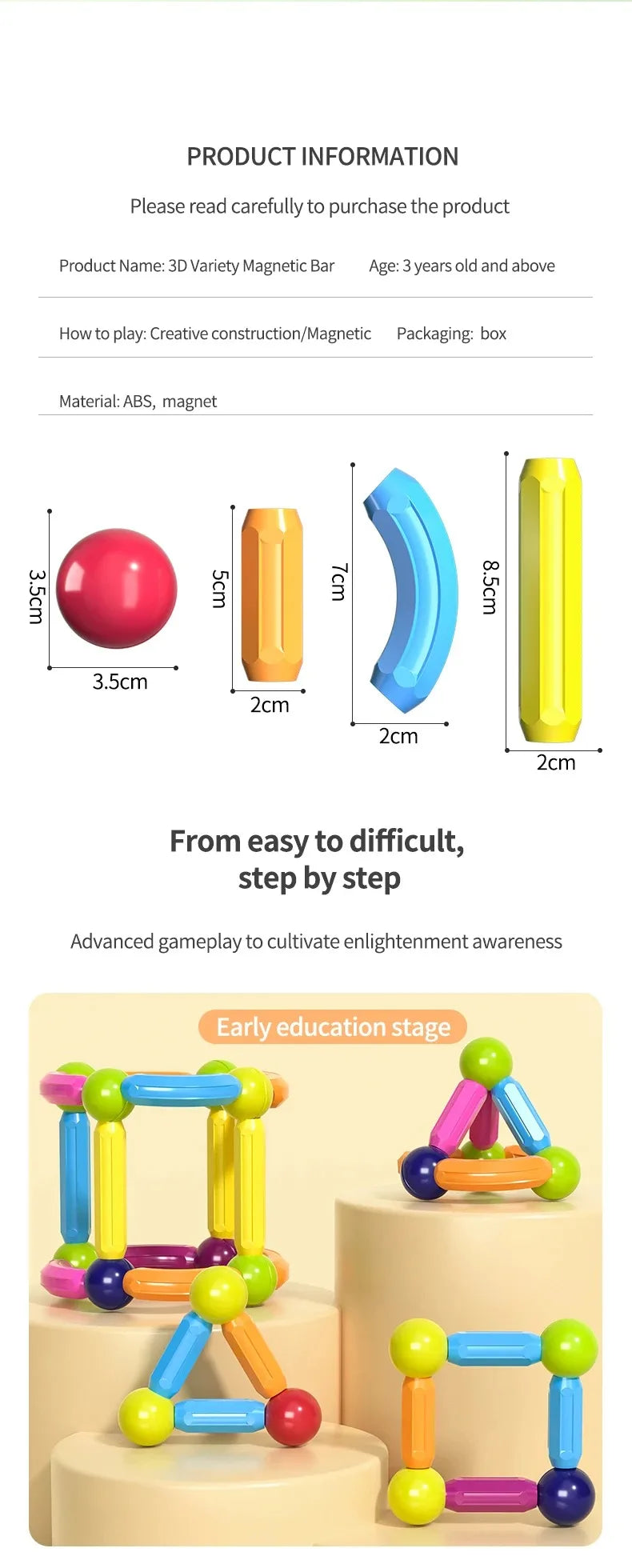 Magnet Ball Sticks Rod Games Magnetic Construction Set 188PCS Magnetic Building Blocks Toy Montessori Educational Toys for Kids