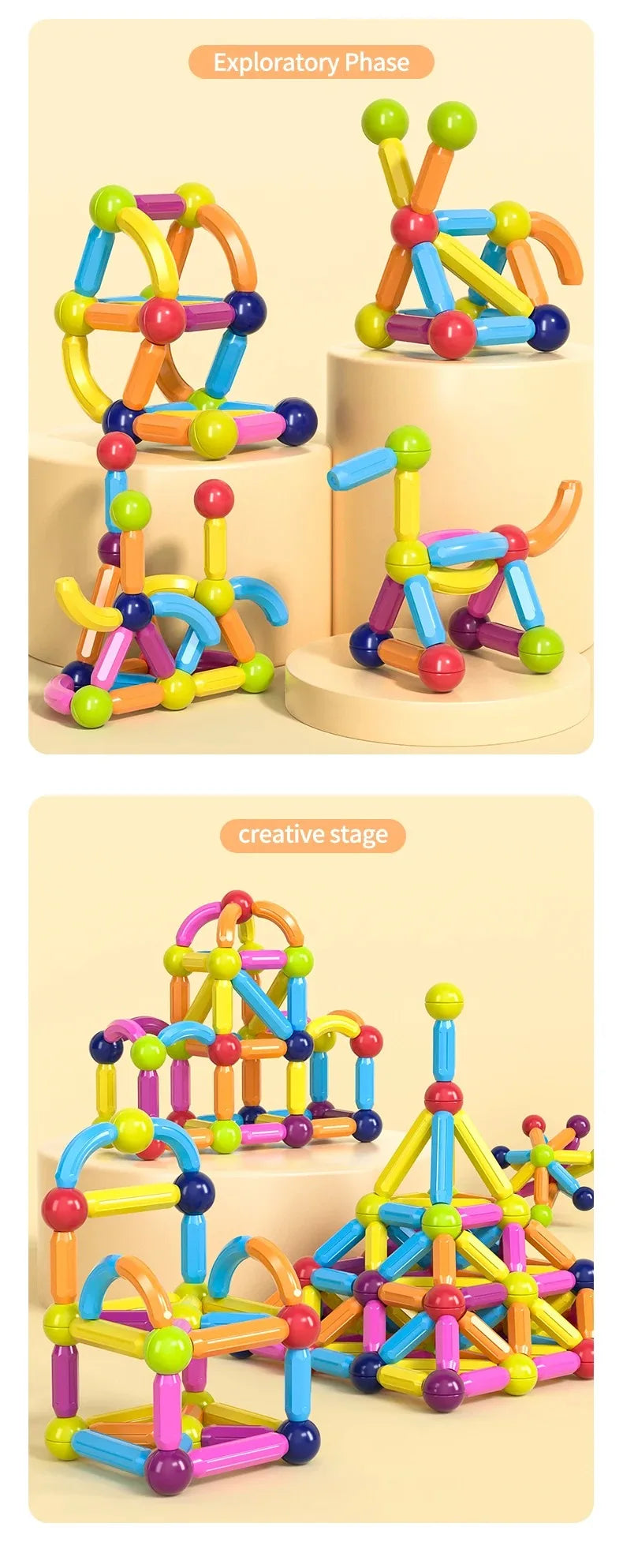 Magnet Ball Sticks Rod Games Magnetic Construction Set 188PCS Magnetic Building Blocks Toy Montessori Educational Toys for Kids