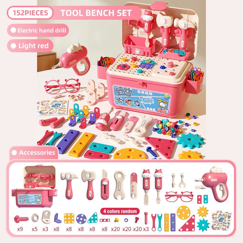 Children's Tool Set with Electric Toy Drill Kids Power Construction Toy Pretend Play Toy Tools Kit for Toddler Boys Girls Child