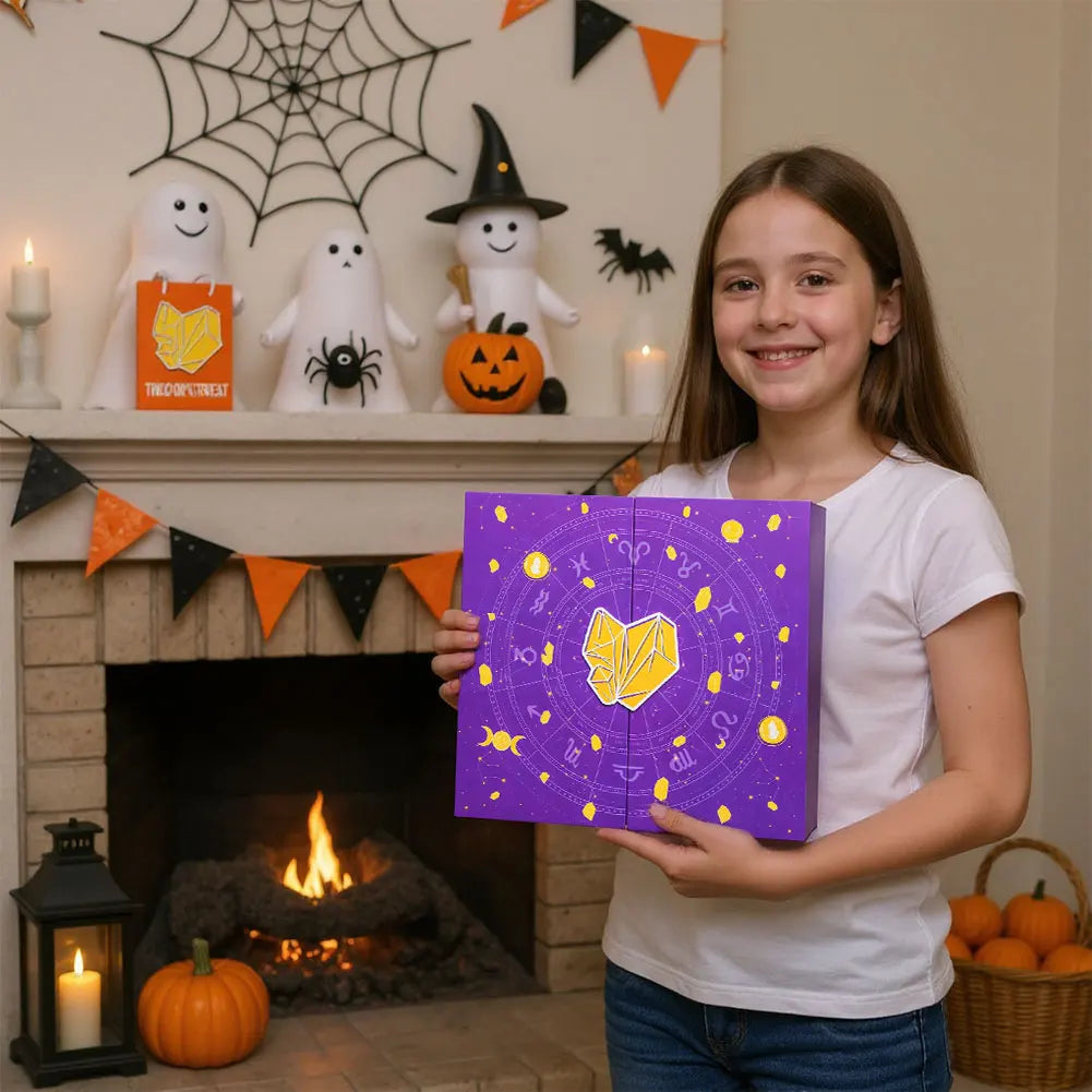 Reiki Crystal Advent Calendar 2025 Halloween Decoration Countdown Calendar Gift Box 24 Day Healing Stones Gifts for Kids Adults
