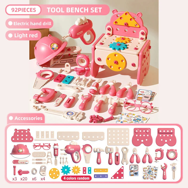 Children's Tool Set with Electric Toy Drill Kids Power Construction Toy Pretend Play Toy Tools Kit for Toddler Boys Girls Child