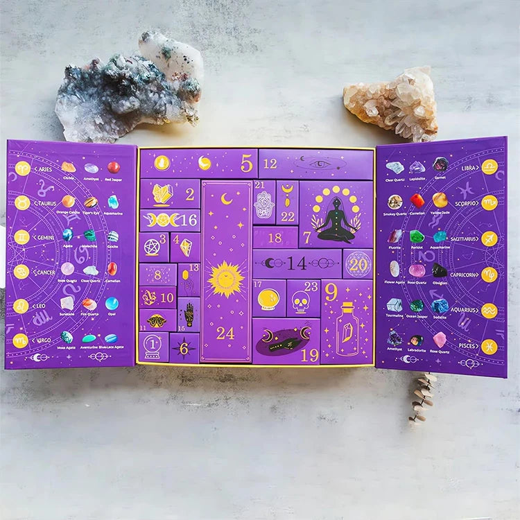 Reiki Crystal Advent Calendar 2025 Halloween Decoration Countdown Calendar Gift Box 24 Day Healing Stones Gifts for Kids Adults