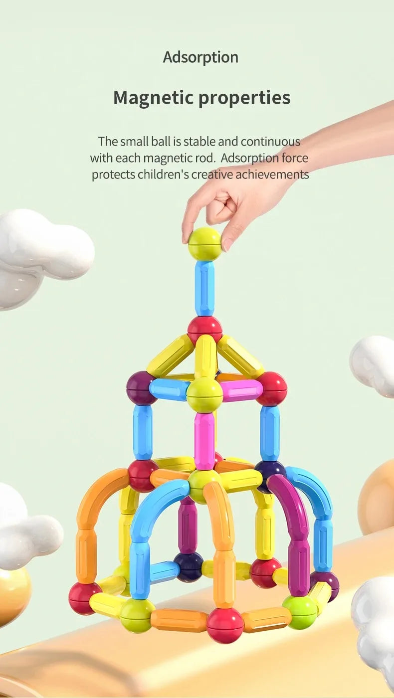 Magnet Ball Sticks Rod Games Magnetic Construction Set 188PCS Magnetic Building Blocks Toy Montessori Educational Toys for Kids