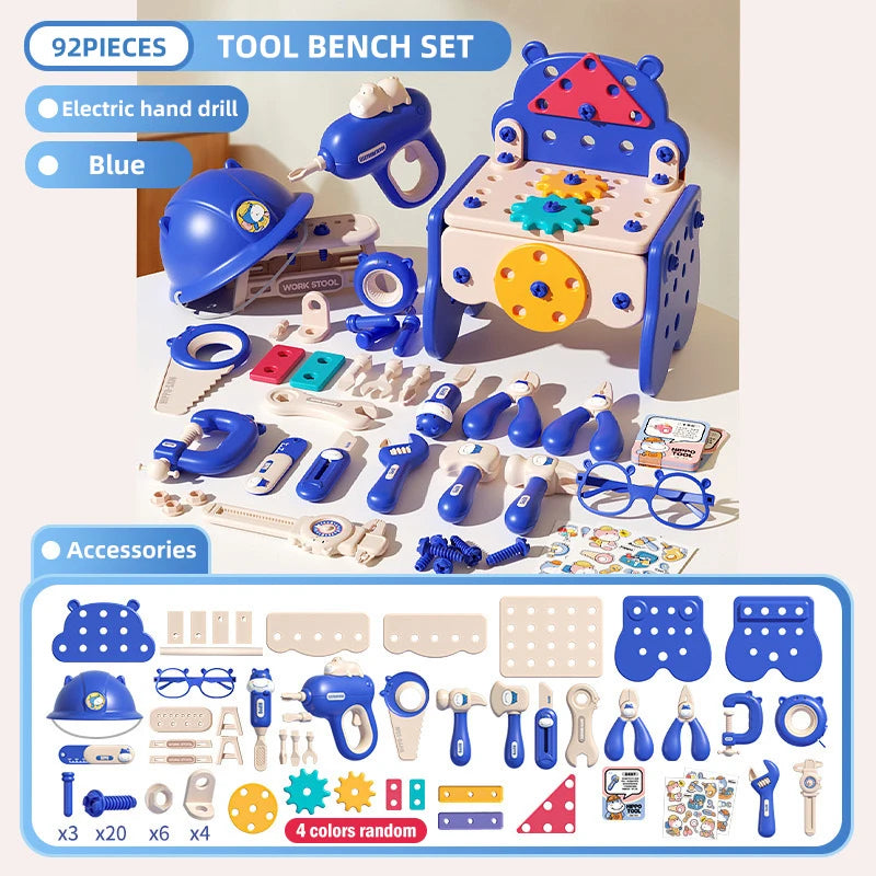 Children's Tool Set with Electric Toy Drill Kids Power Construction Toy Pretend Play Toy Tools Kit for Toddler Boys Girls Child