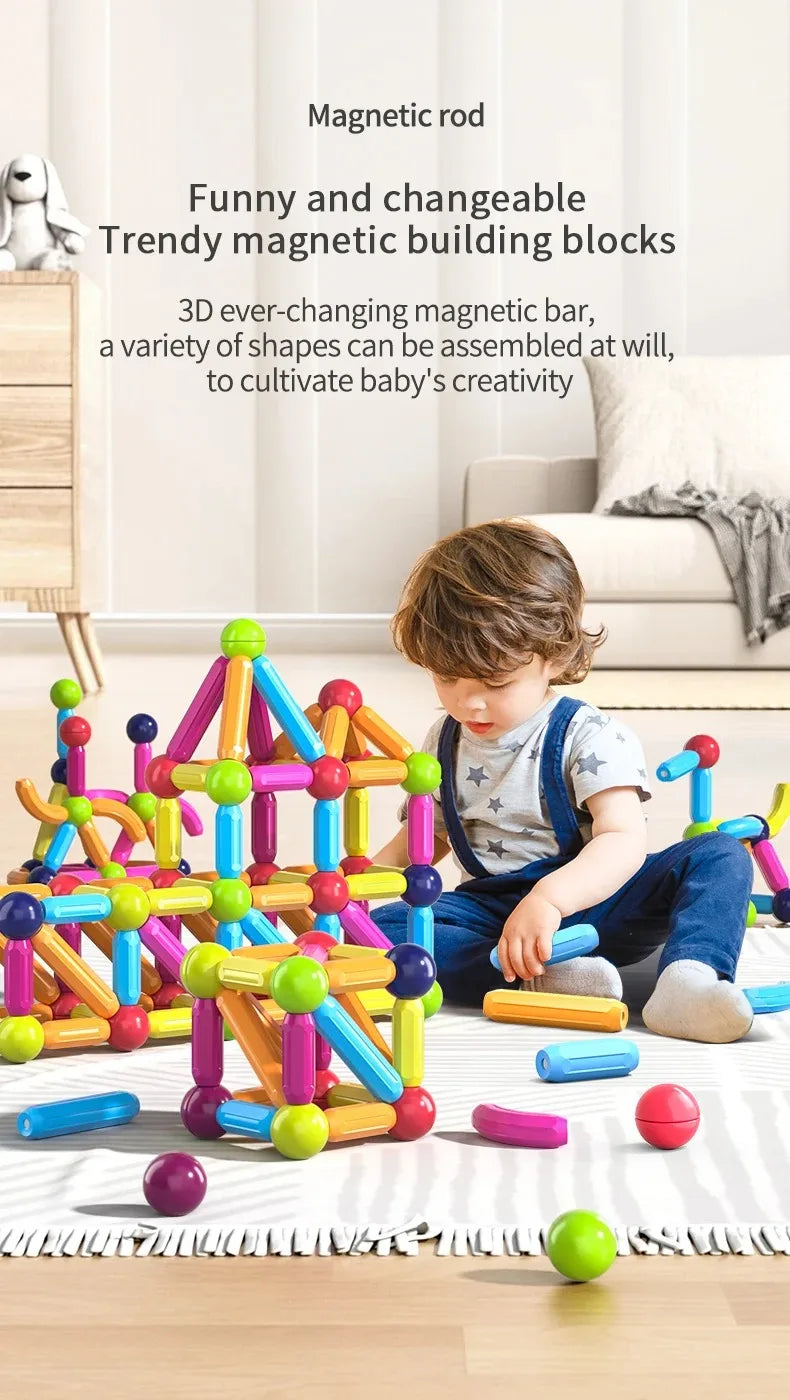 Magnet Ball Sticks Rod Games Magnetic Construction Set 188PCS Magnetic Building Blocks Toy Montessori Educational Toys for Kids