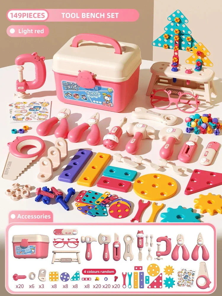Children's Tool Set with Electric Toy Drill Kids Power Construction Toy Pretend Play Toy Tools Kit for Toddler Boys Girls Child