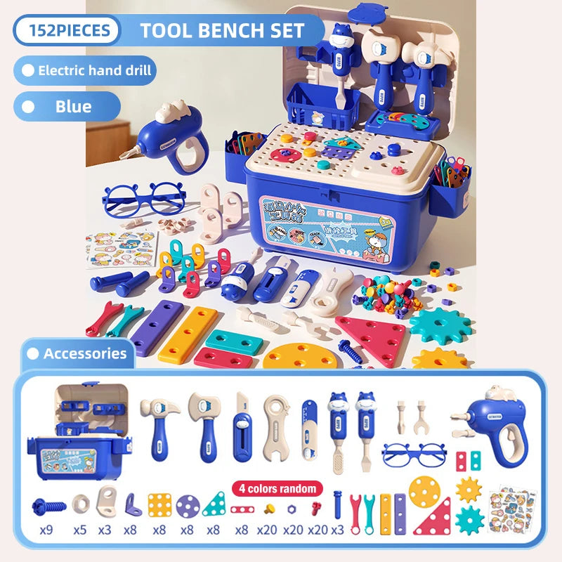 Children's Tool Set with Electric Toy Drill Kids Power Construction Toy Pretend Play Toy Tools Kit for Toddler Boys Girls Child