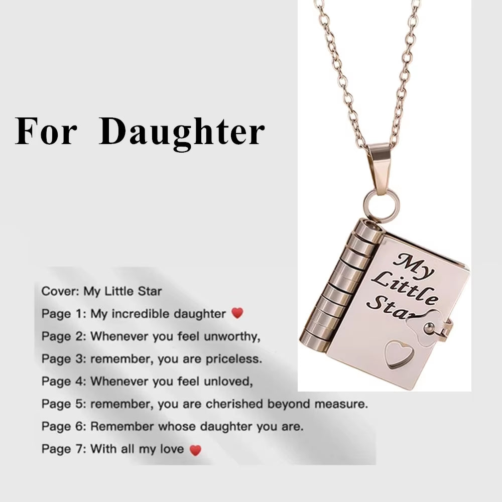 Openable Book Locket Pendant Necklace My Son Daughter Book Necklaces Girl Boy Graduation Jewelry Steel Choker Birthday Gift