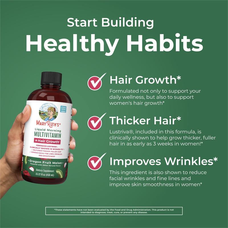 Maryruth’S Hair Care & Wellness Bundle – Daily Liquid Hair Formula 16 Oz & Liquid Morning Multivitamin + Hair Growth Dragon Fruit Melon