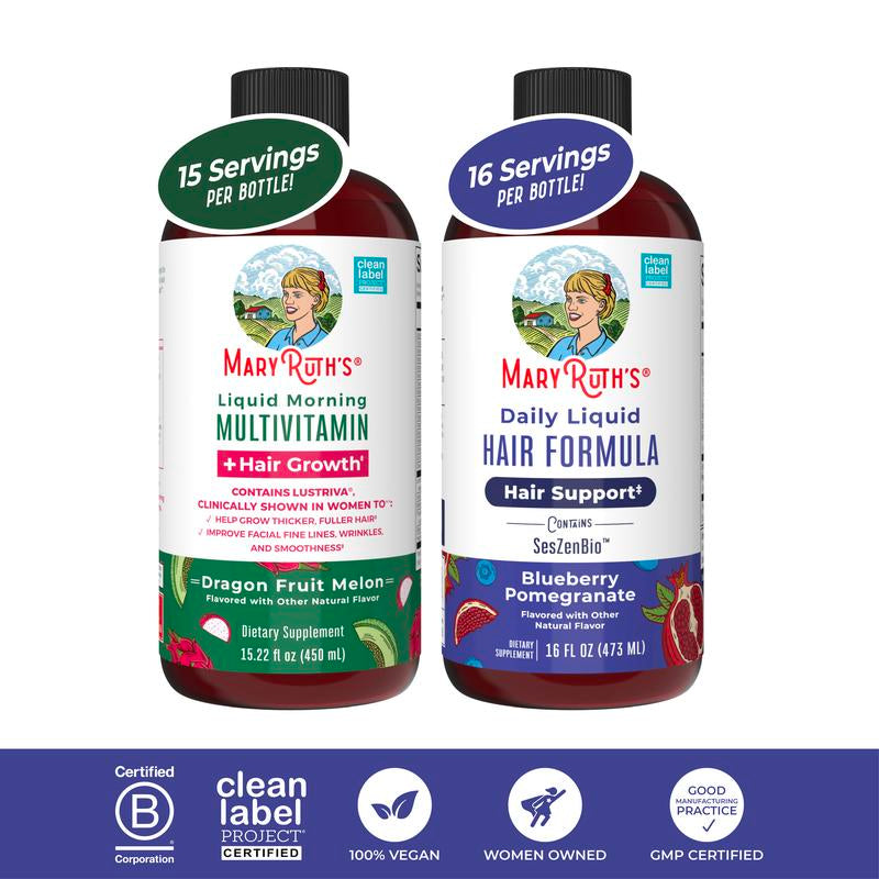 Maryruth’S Hair Care & Wellness Bundle – Daily Liquid Hair Formula 16 Oz & Liquid Morning Multivitamin + Hair Growth Dragon Fruit Melon