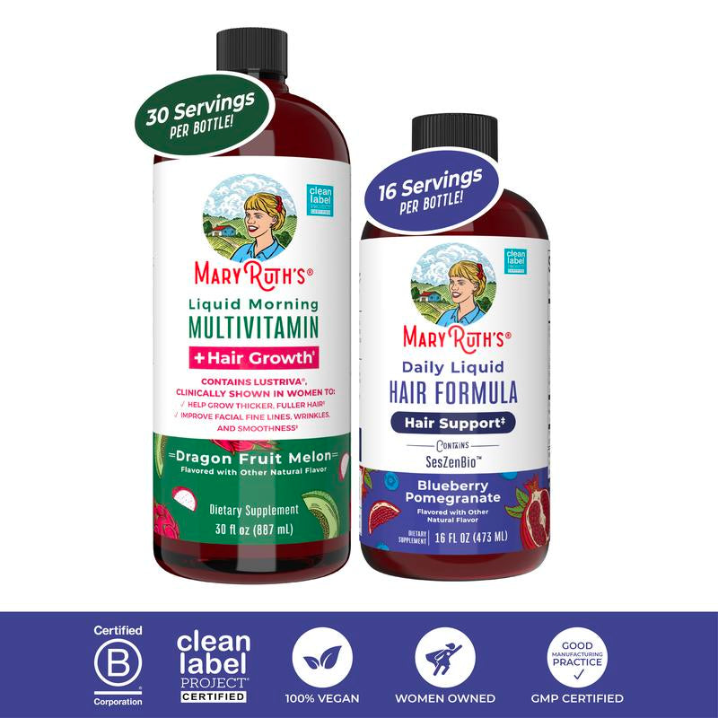 Maryruth’S Hair Care & Wellness Bundle – Daily Liquid Hair Formula 16 Oz & Liquid Morning Multivitamin + Hair Growth Dragon Fruit Melon